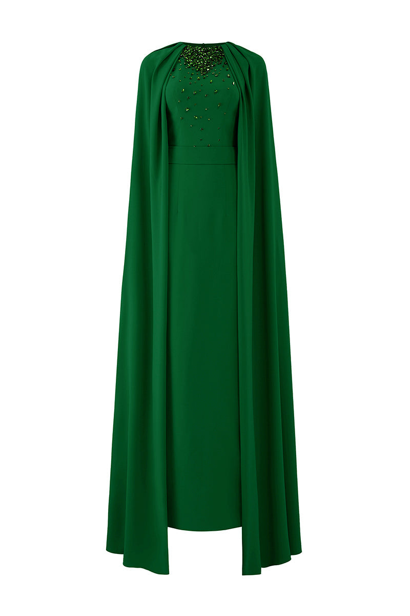 embellished cape gown with high neckline – MAJESTY
