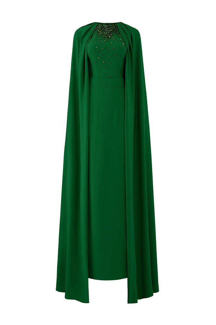 embellished cape gown with high neckline – MAJESTY