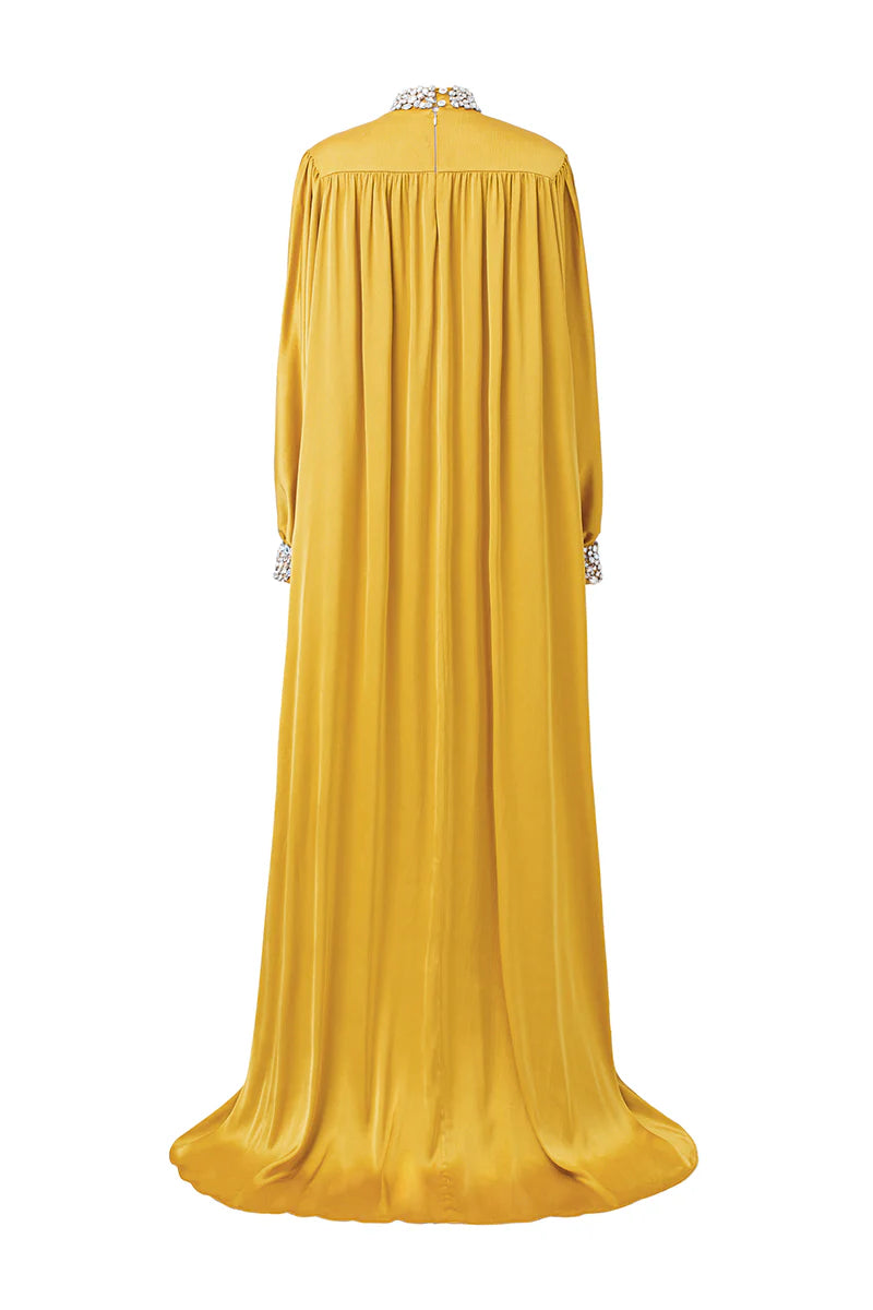 high-neck draped kaftan gown with embellished cuffs – AURORA