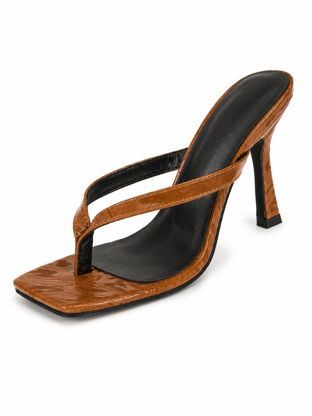 Square-Toe Thong Heeled Mules – Mocha