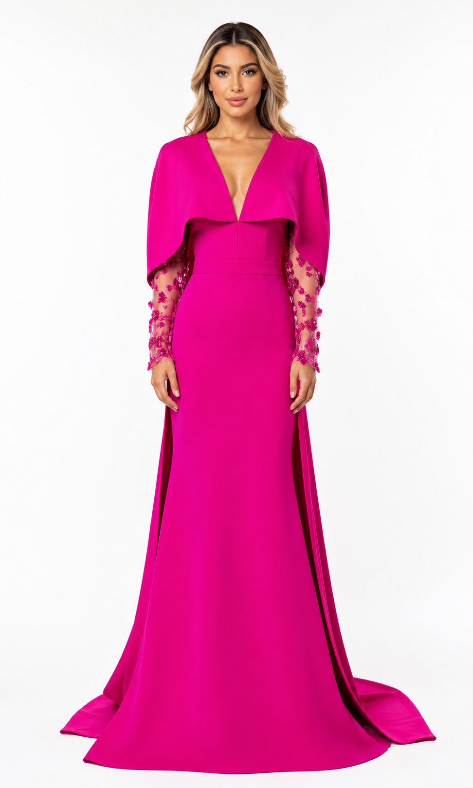 Embellished Cape Mermaid Gown – Cobalt
