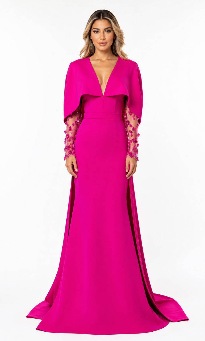 Embellished Cape Mermaid Gown – Cobalt
