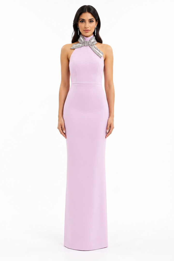 Blush Crystal Halter Gown -Roselique