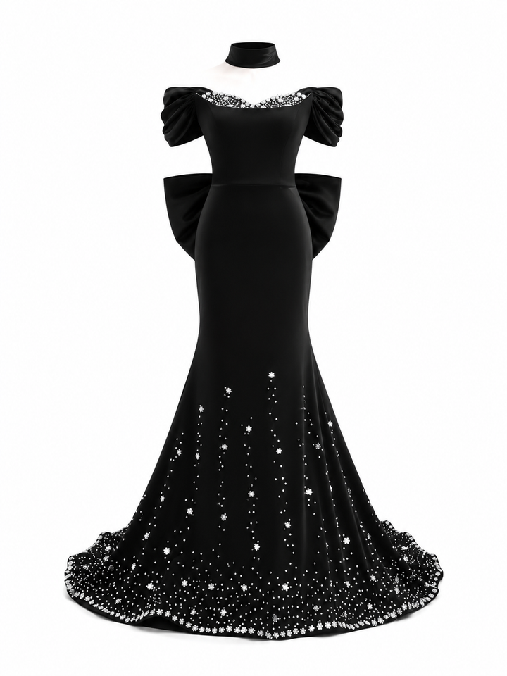 Crystal Off-Shoulder Mermaid Gown - Midnight