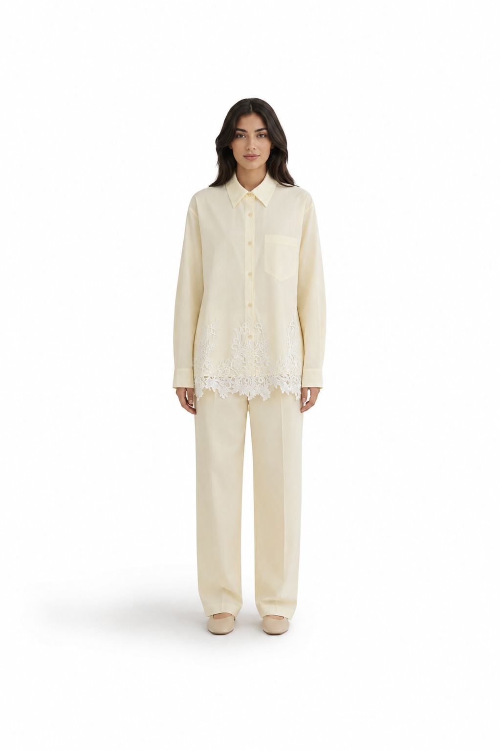 Ivory Lace-Hem Button-Up Shirt – CELESTE