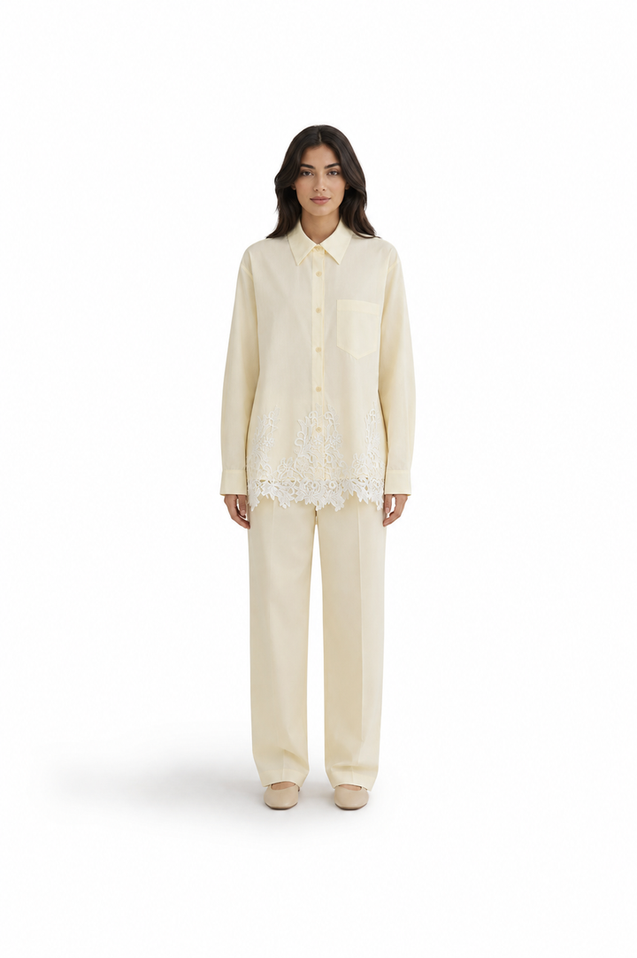 Ivory Lace-Hem Button-Up Shirt – CELESTE