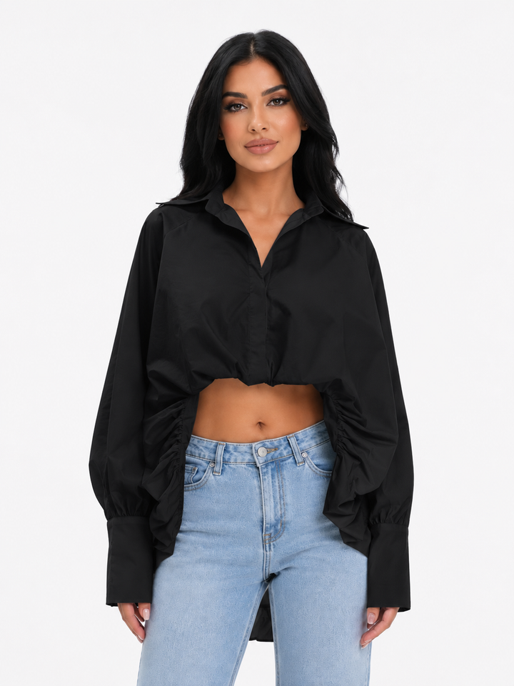 Black Ruched Statement Shirt – Noir