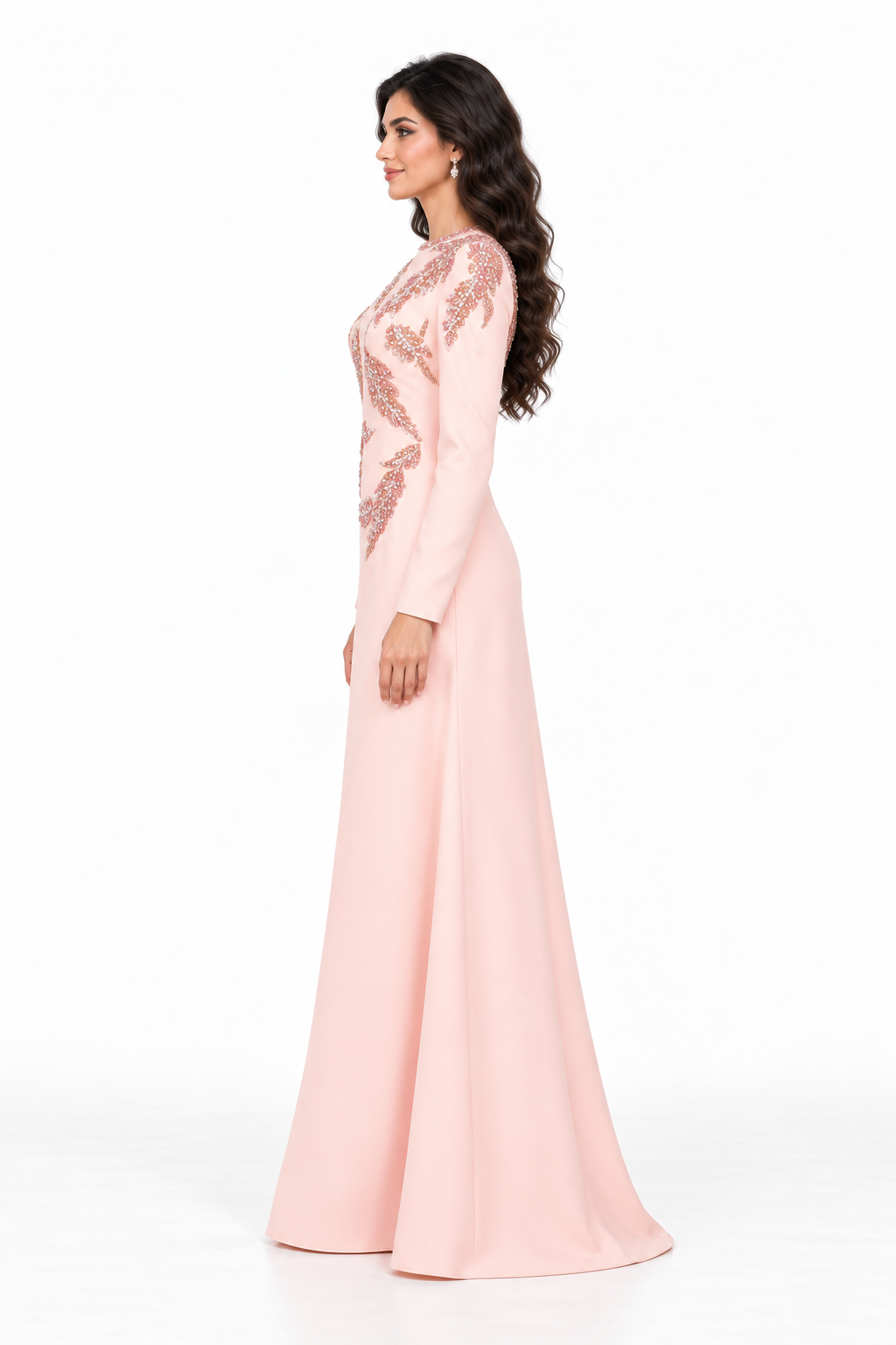 Beaded Leaf Long Sleeve Evening - Petalia