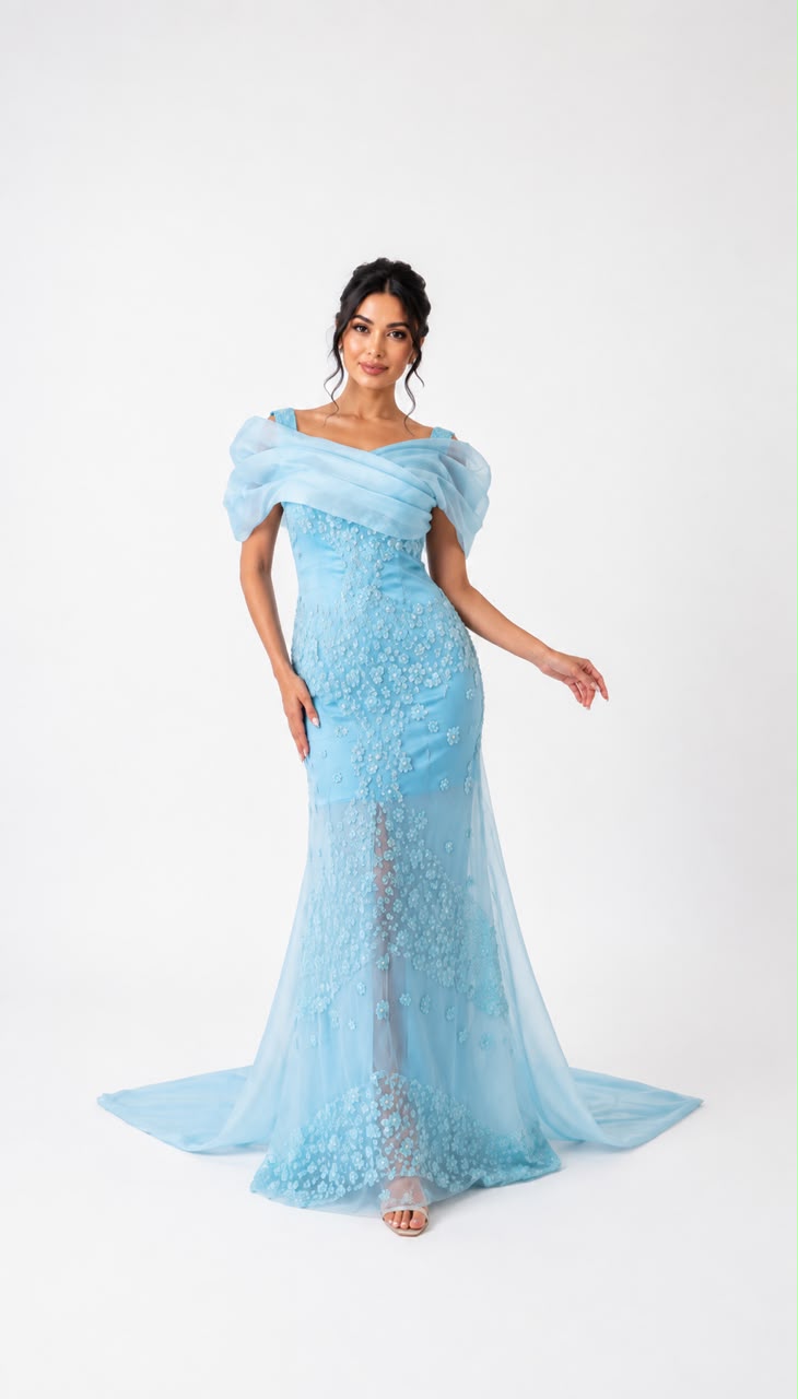 Off-Shoulder Floral Embellished Evening Gown – ROSÉ