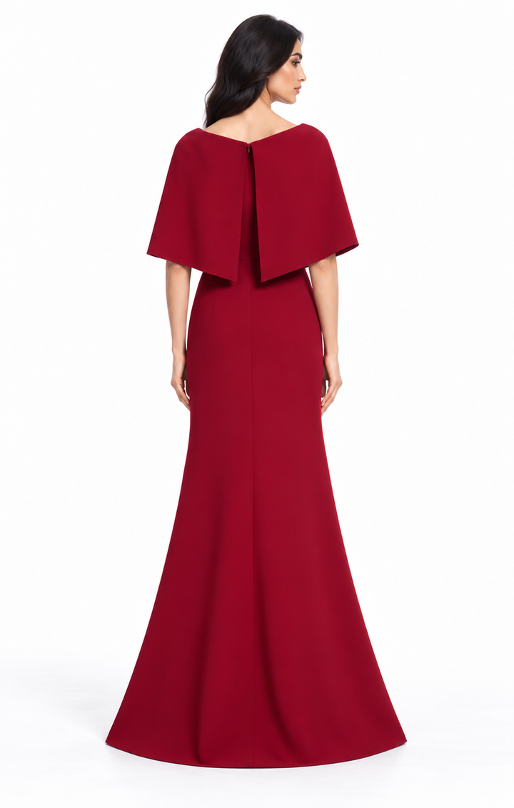 Bow Cape V-Neck Evening Gown - Rubellia