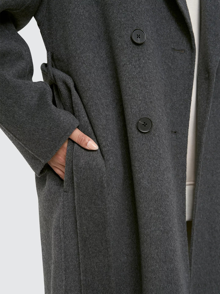 Belted double-breasted long coat – CHARCOAL