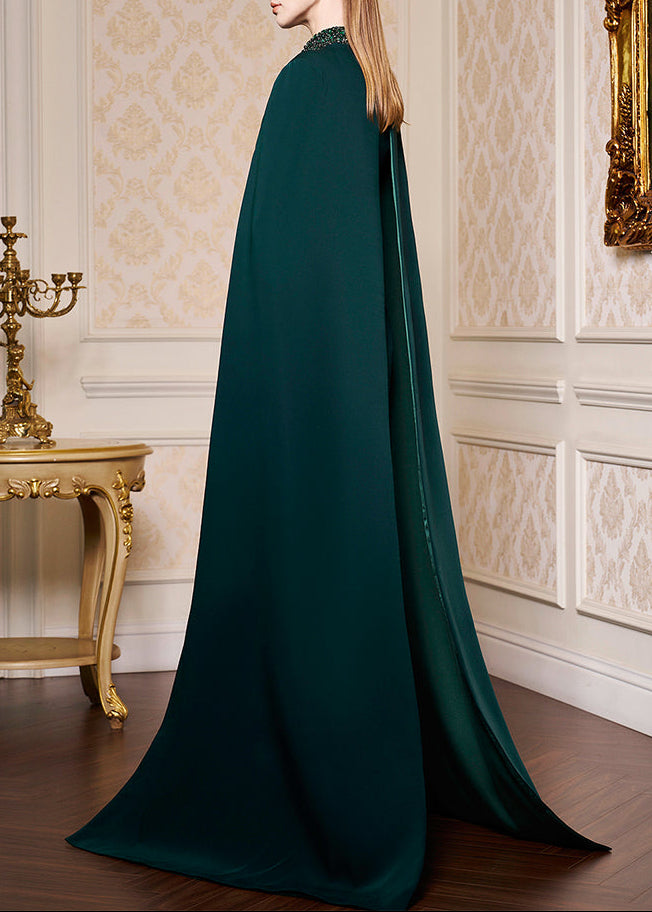 high-neck cape gown with beaded collar – ALLUREE