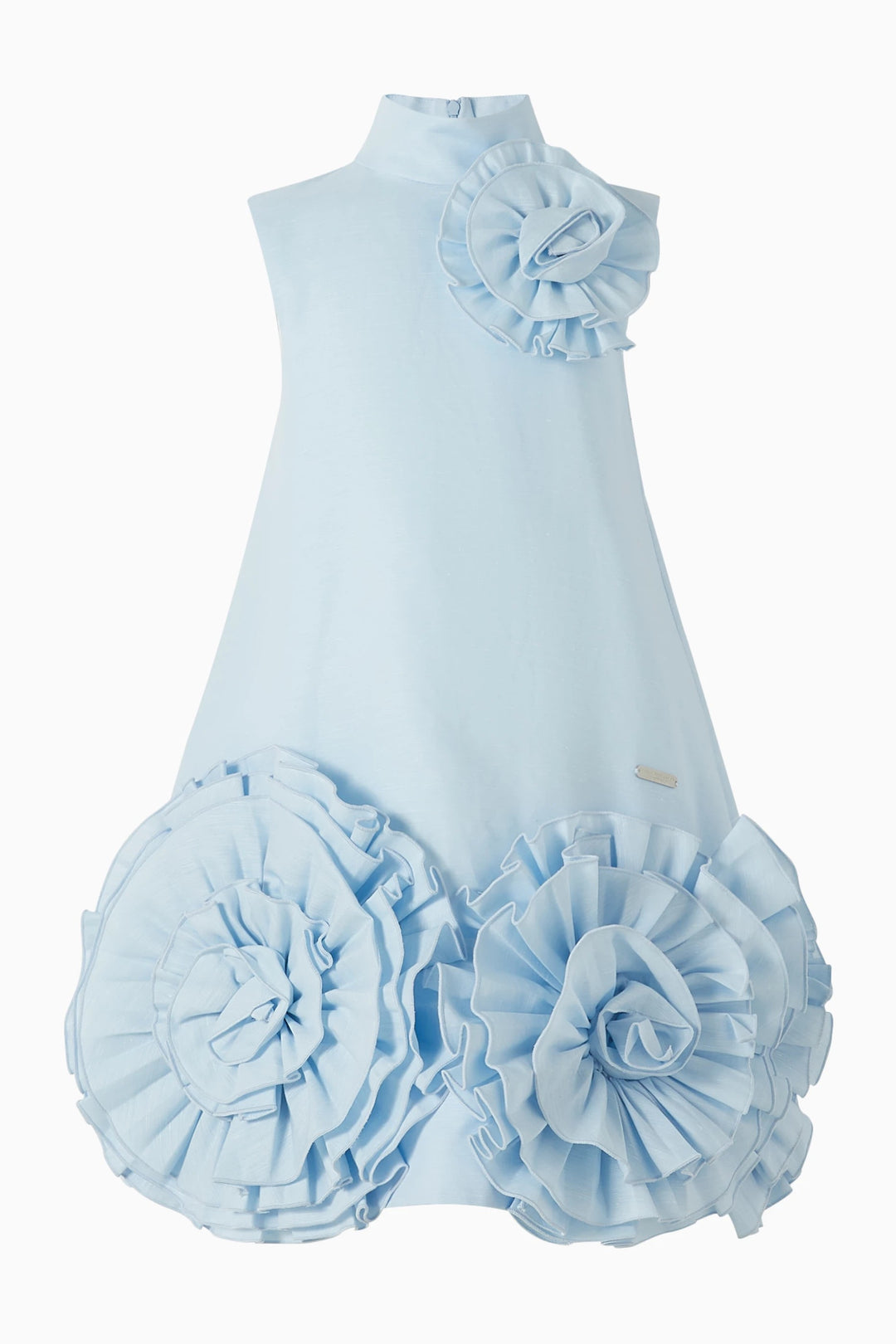 Sleeveless High-Neck A-Line Dress with Oversized Floral Appliqués – BLOSSOM