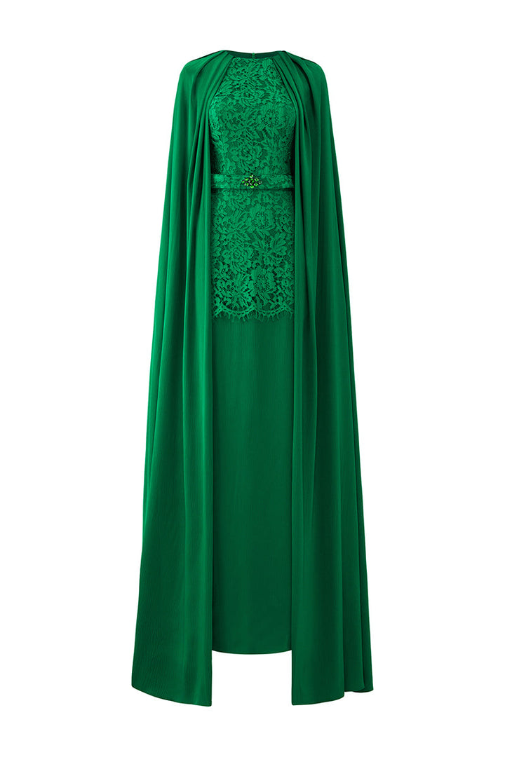 lace-embellished gown with satin cape – NAYZZK