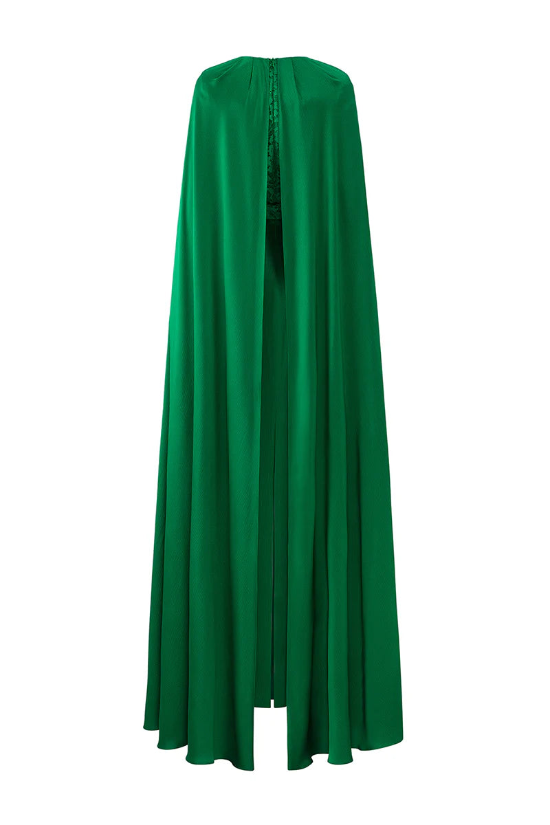 lace-embellished gown with satin cape – NAYZZK