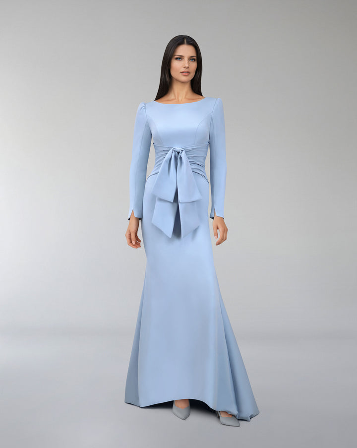 Long sleeves dress with pleated waistband and bow - ZISSEL