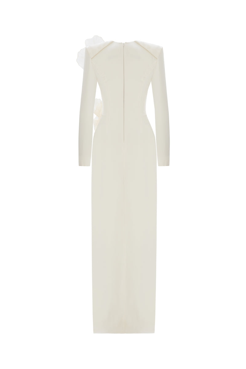 Long-sleeve gown with oversized floral appliqués – IVORINE