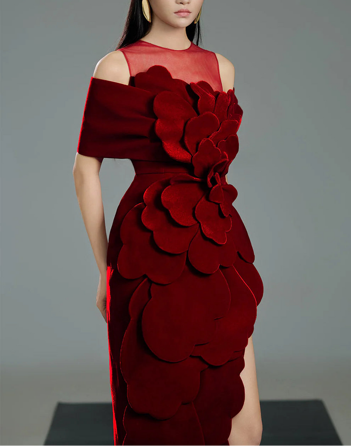 غطس ثوب مع الأكمام الشفافة والخصر المربى-تشايالا