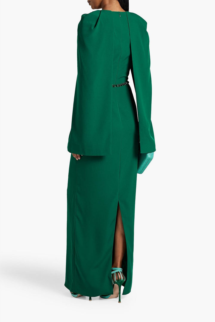 draped cape gown with embellished waist – EMERALDIA