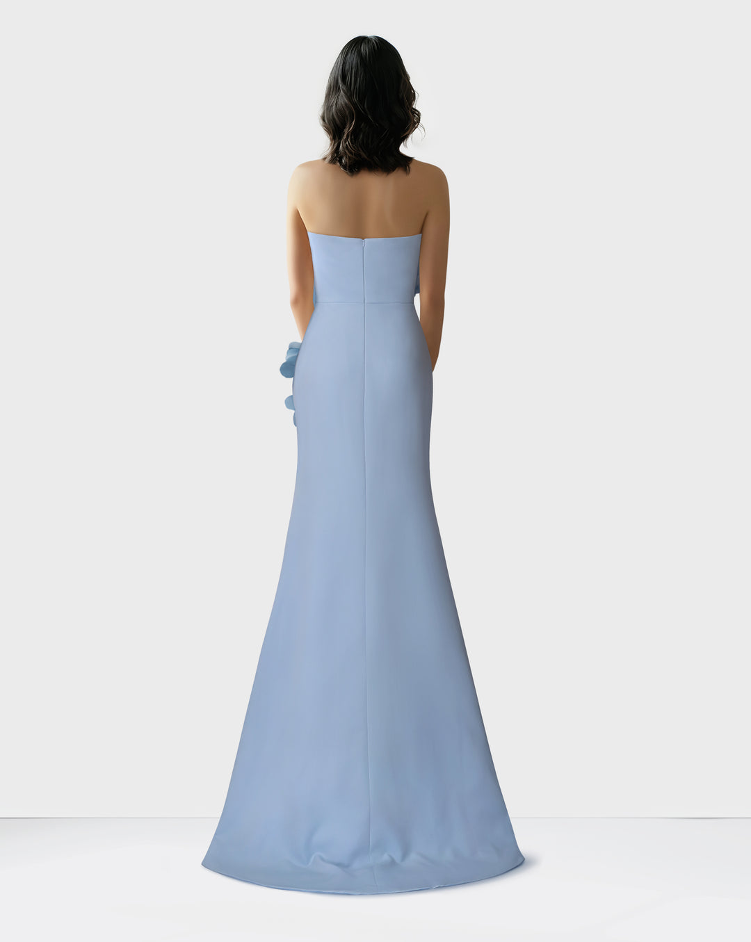 Strapless sky blue dress with 3d flowers -ODD-Zhavia