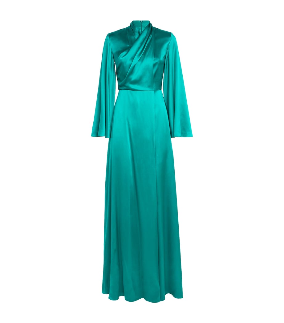 satin kimono-sleeve wrap gown – EMERALD