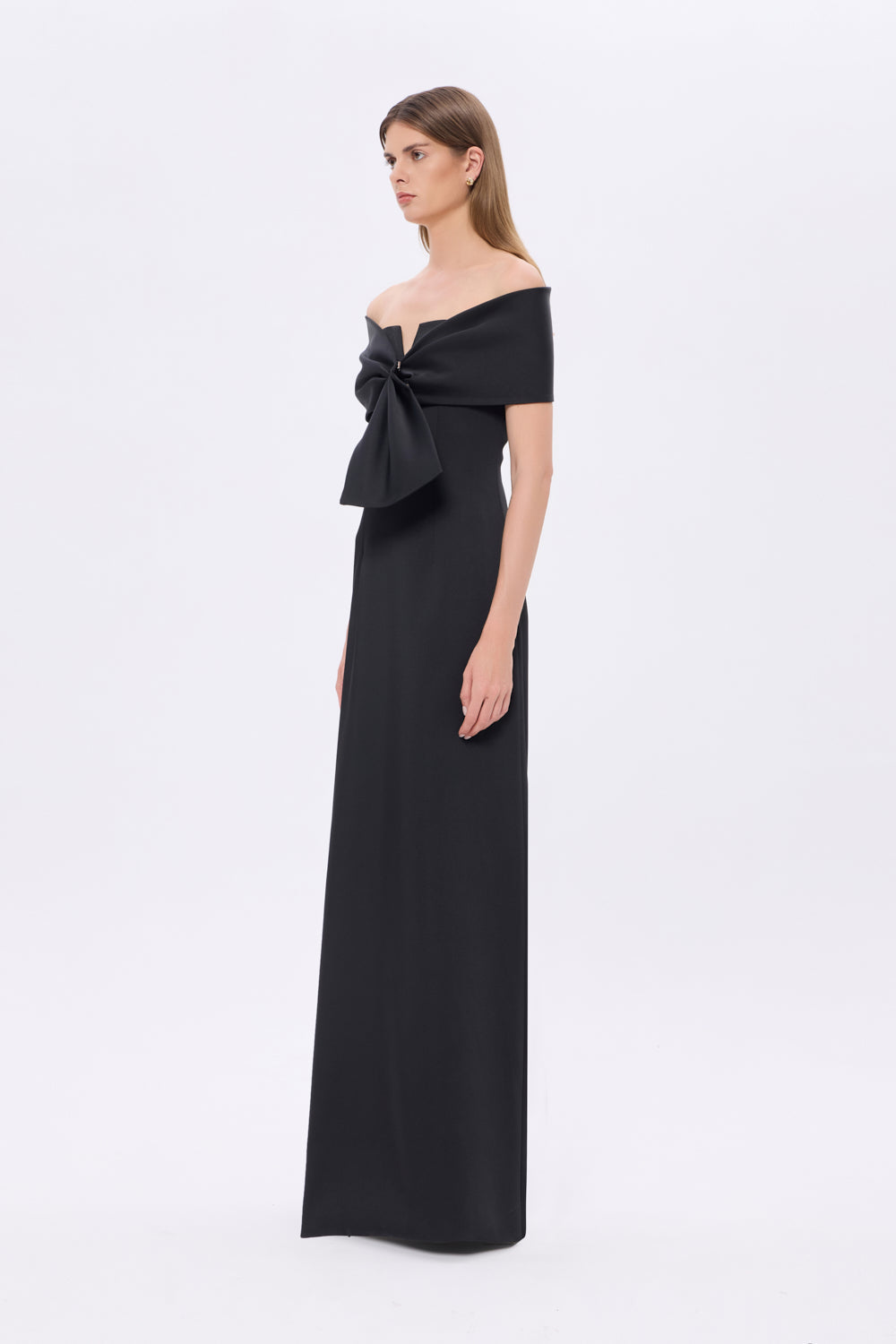 off-shoulder column dress with sculpted fold bodice – AURÉLIA