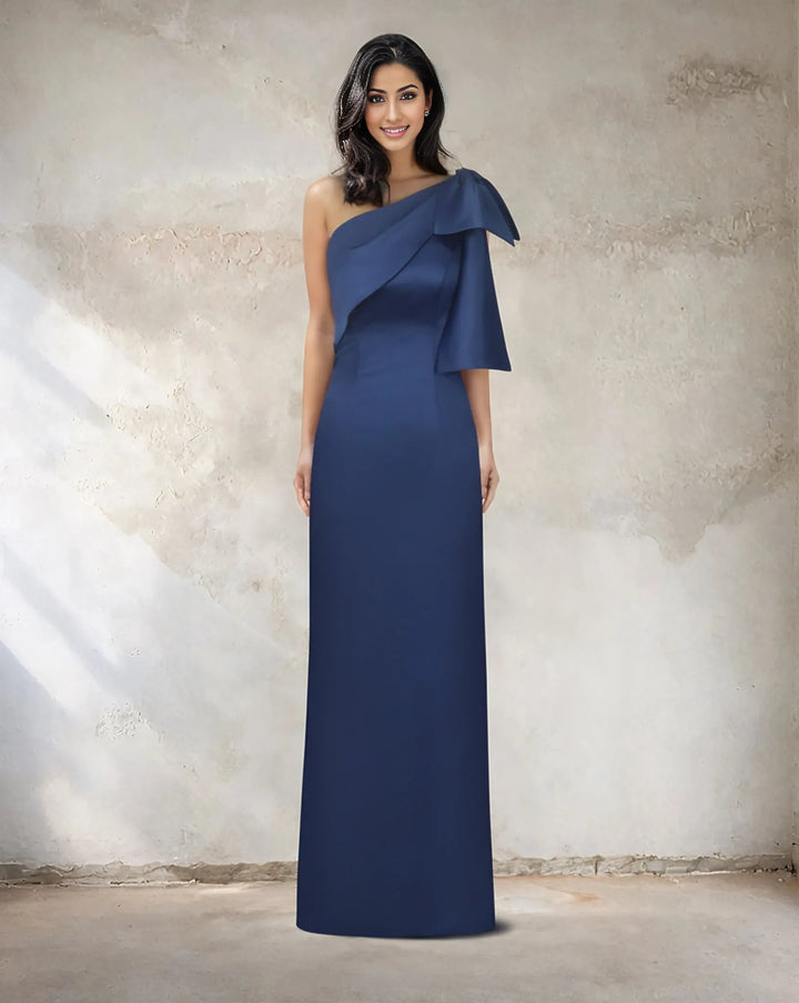 Blue column dress with shoulder bow -Zulaika