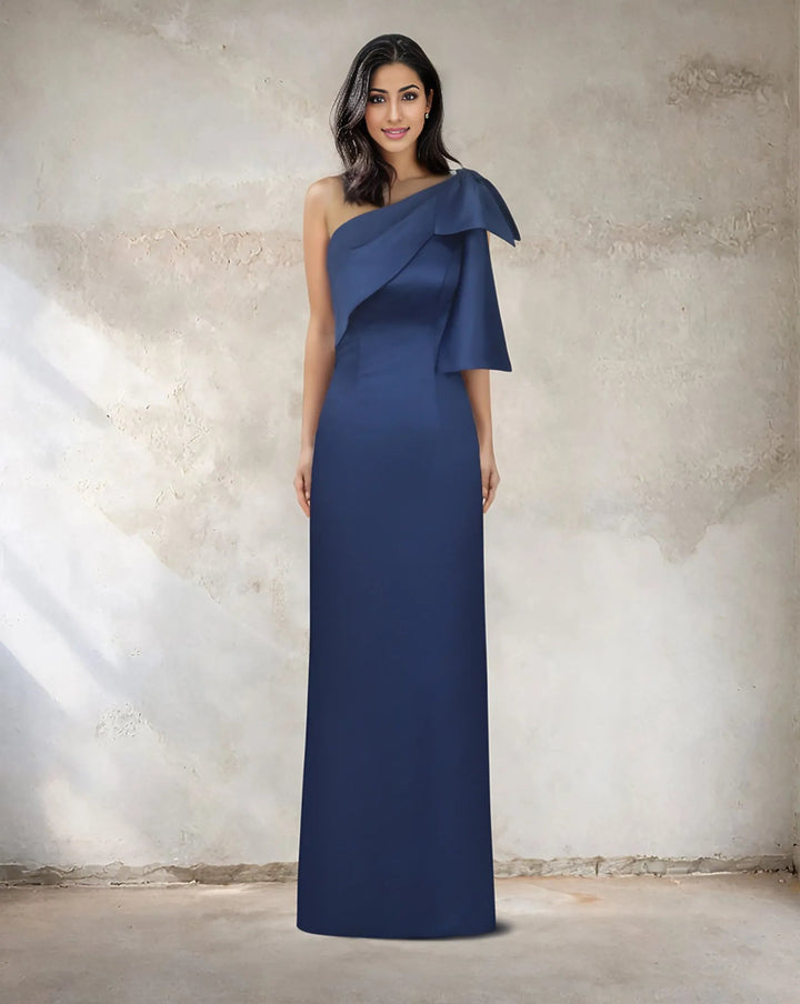 Blue column dress with shoulder bow -ODD-Zulaika