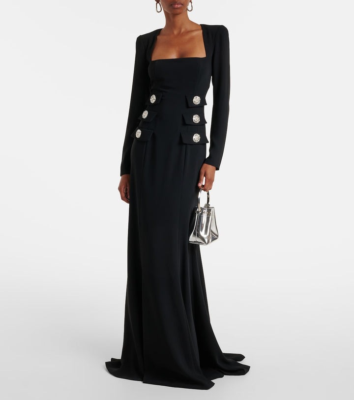 Long sleeve square-neck gown with jeweled waist accents – ÉCLAT