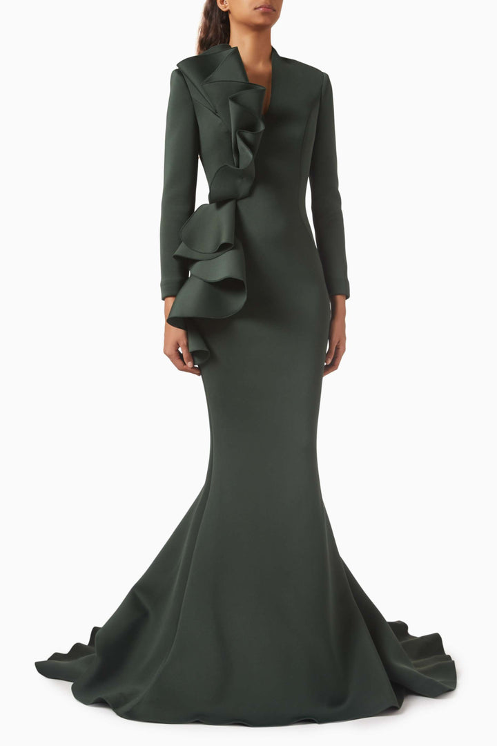 Sculpted ruffle gown with mermaid train – LILORA