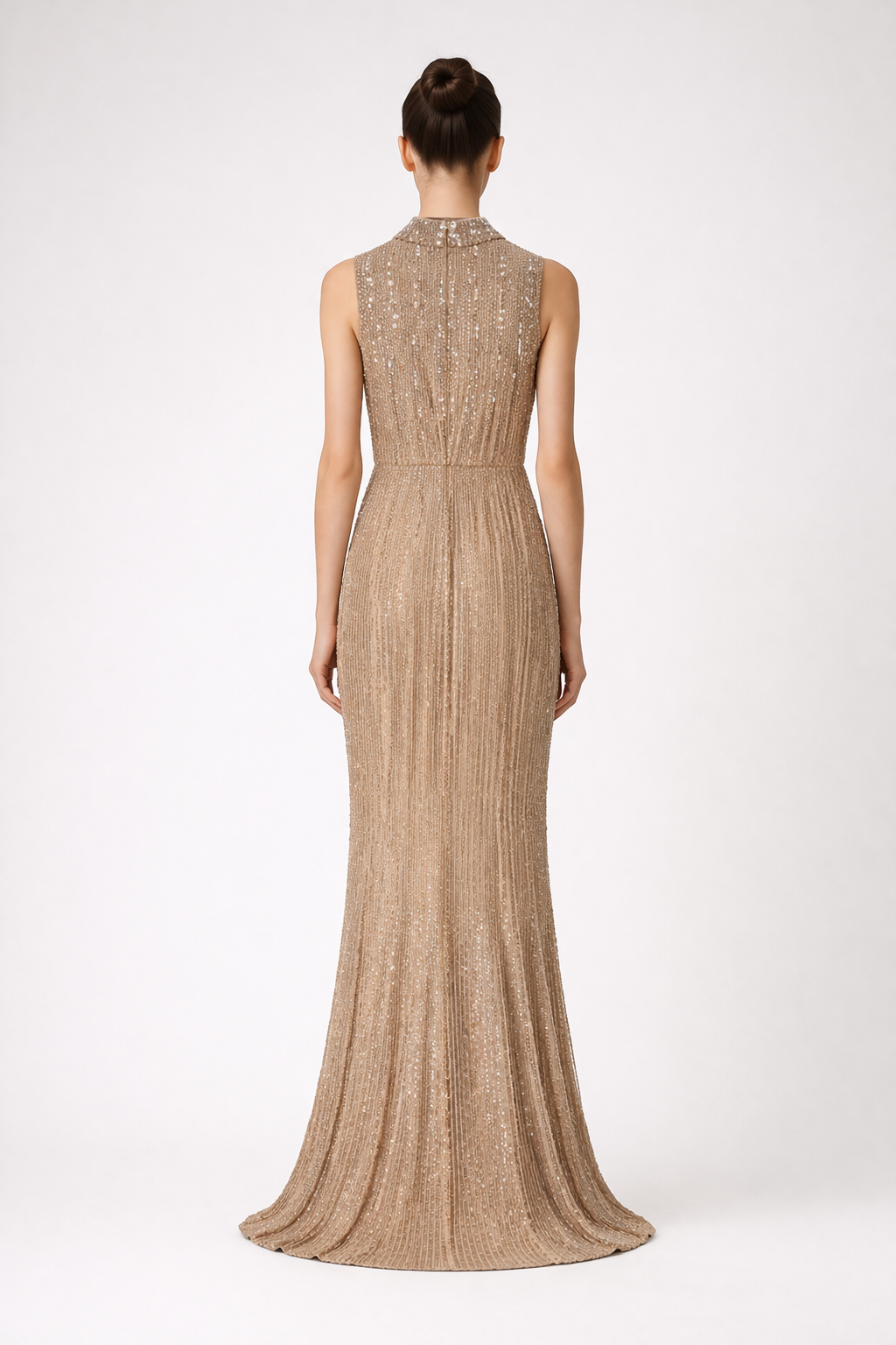 sleeveless high neck sequin maxi dress with draped hem – AURELIA