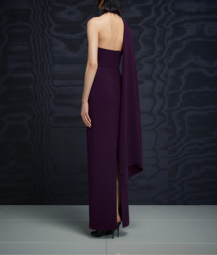 one-shoulder column gown with draped scarf – DEMI