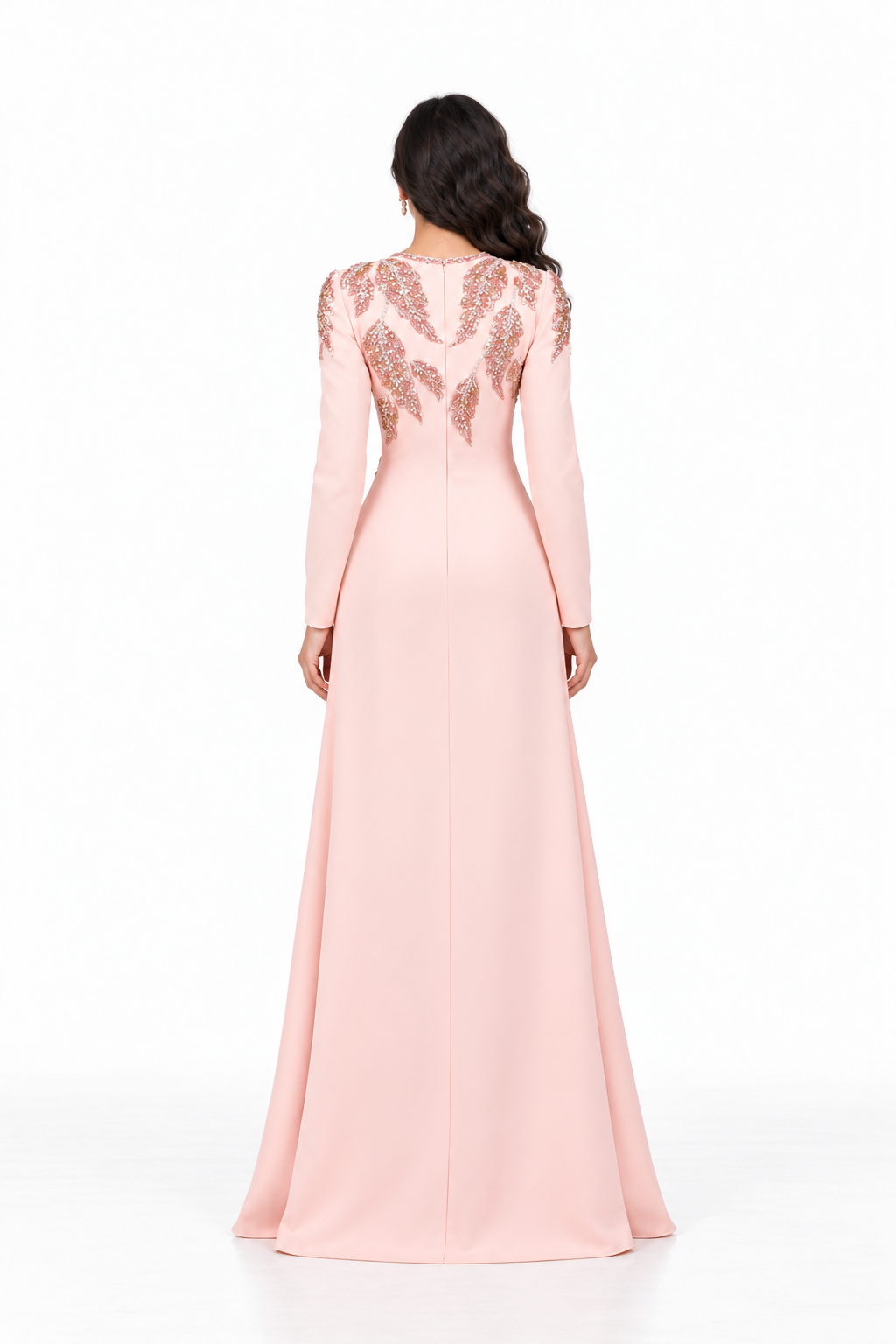Beaded Leaf Long Sleeve Evening - Petalia
