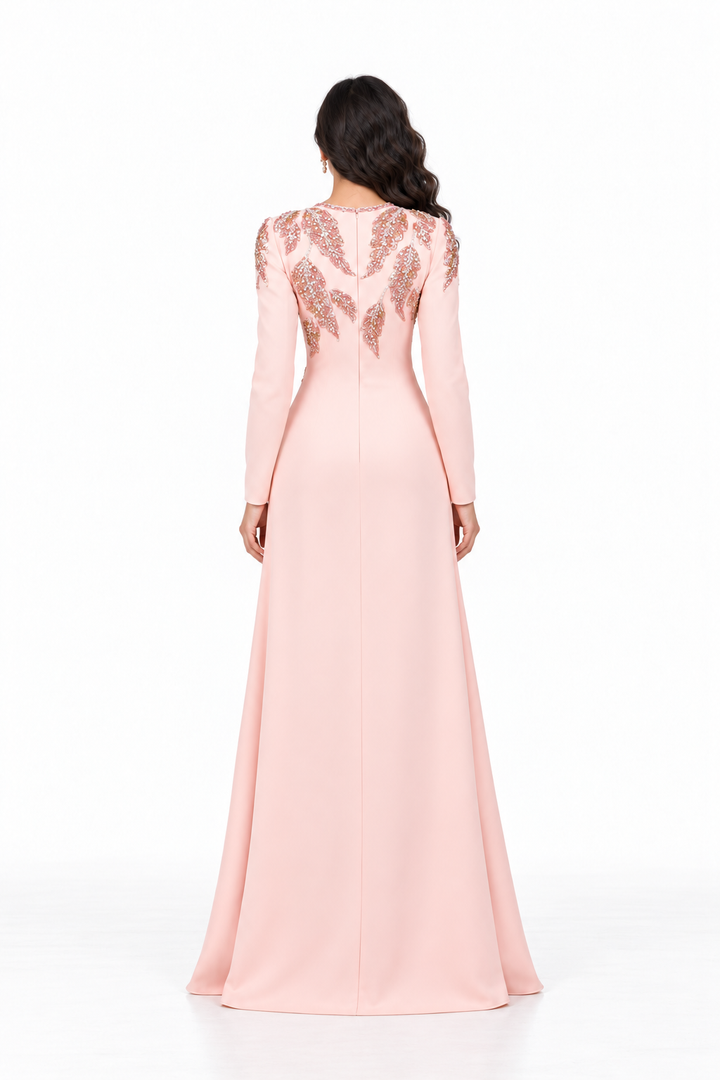 Beaded Leaf Long Sleeve Evening - Petalia