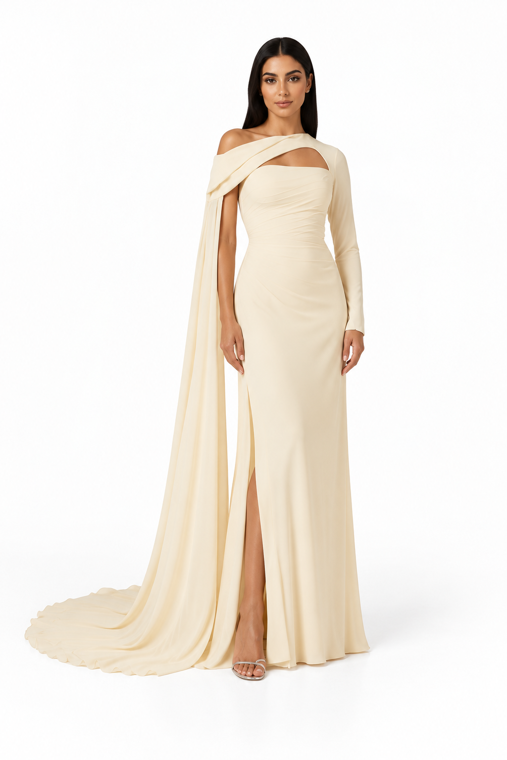 Asymmetric Cape Cutout Evening Gown - Aurelia