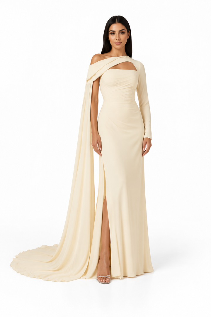 Asymmetric Cape Cutout Evening Gown - Aurelia