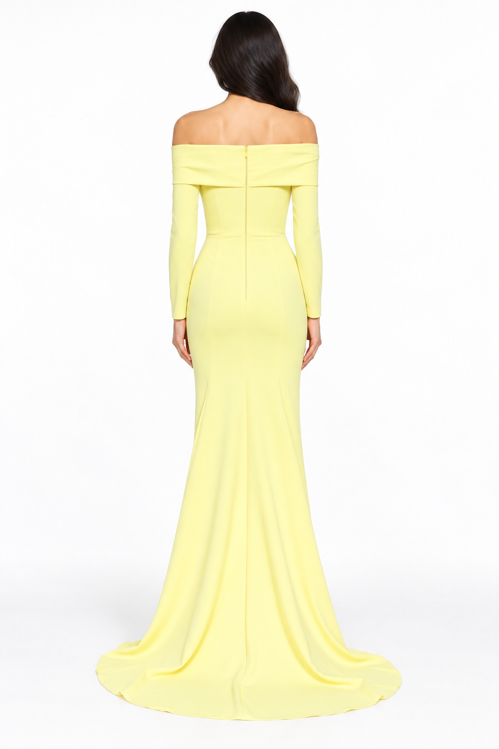 Pastel Yellow Off-Shoulder Long Sleeve Maxi Dress - Liana