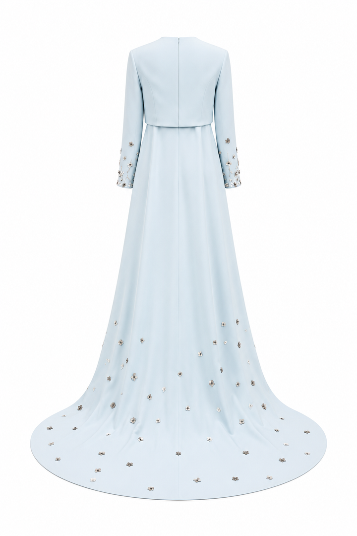 Embellished Waist Cape Gown - Ruby