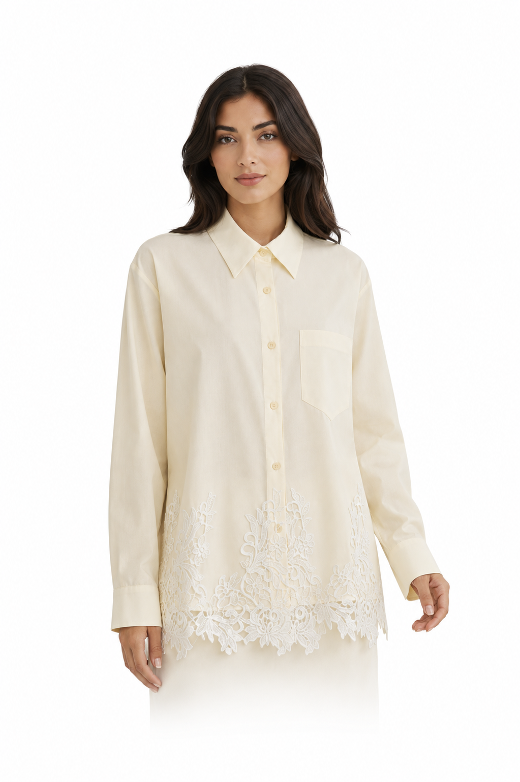 Ivory Lace-Hem Button-Up Shirt – CELESTE