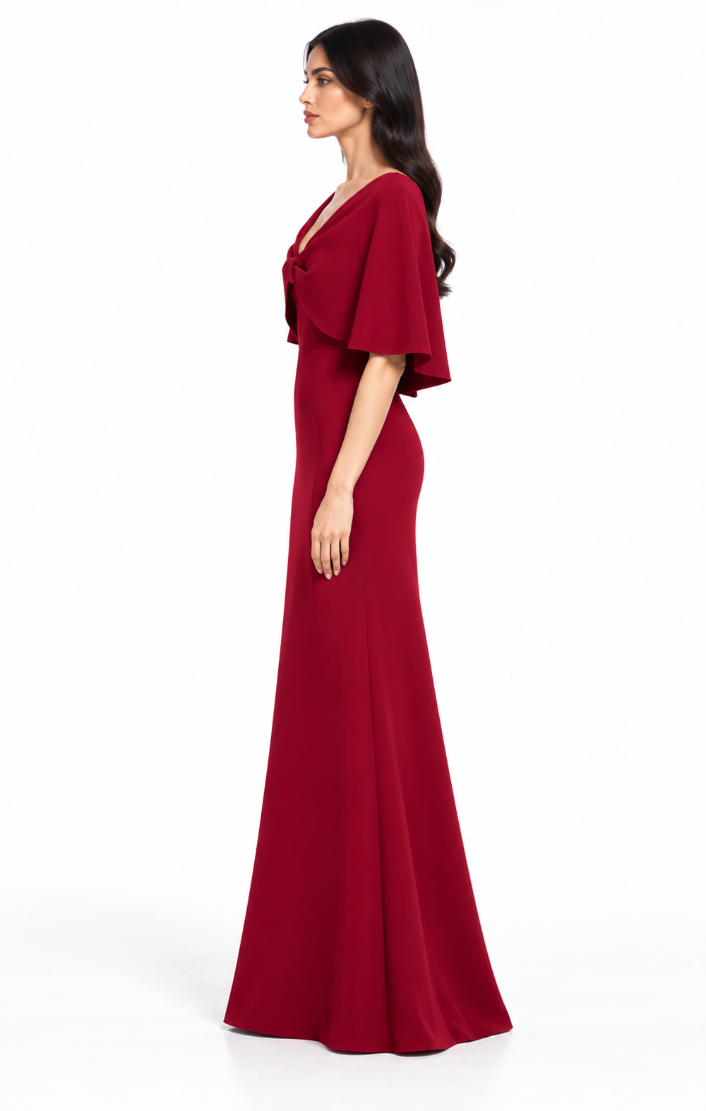 Bow Cape V-Neck Evening Gown - Rubellia