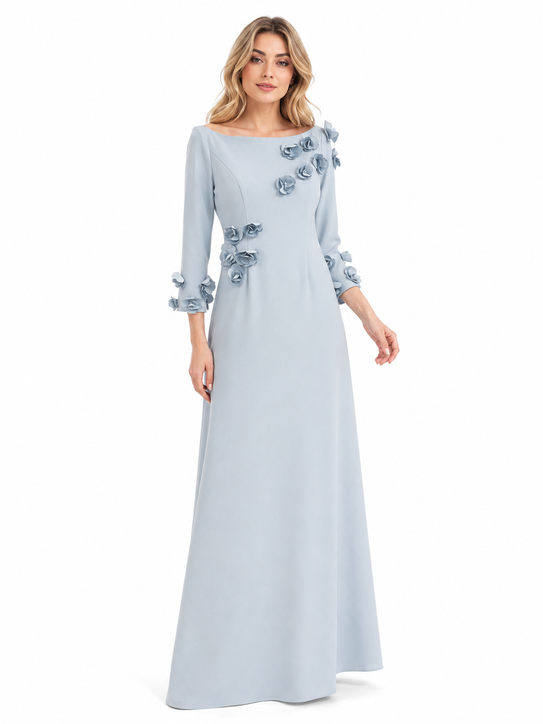 Powder Blue 3D Floral Appliqué Maxi Dress – AZUREA