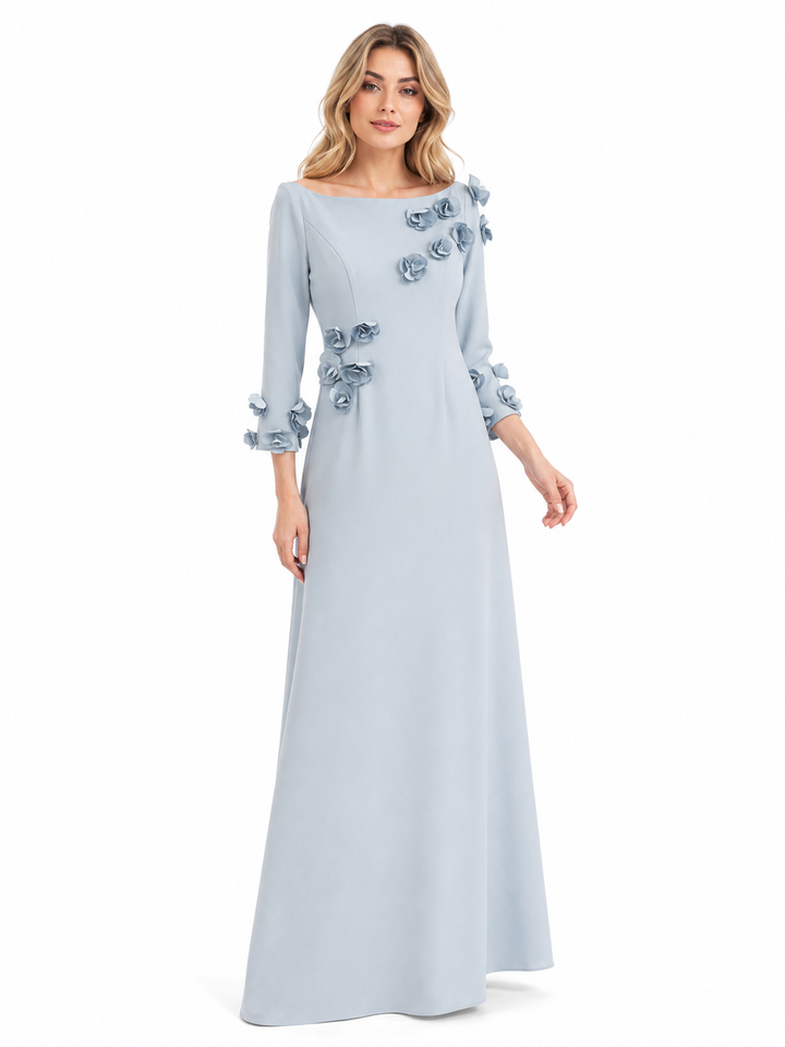 Powder Blue 3D Floral Appliqué Maxi Dress – AZUREA