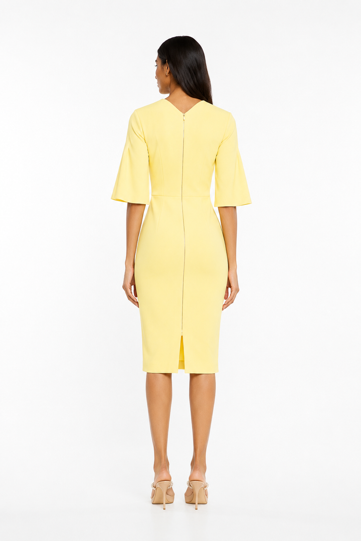 Flared-Sleeve Midi Dress – Lemon