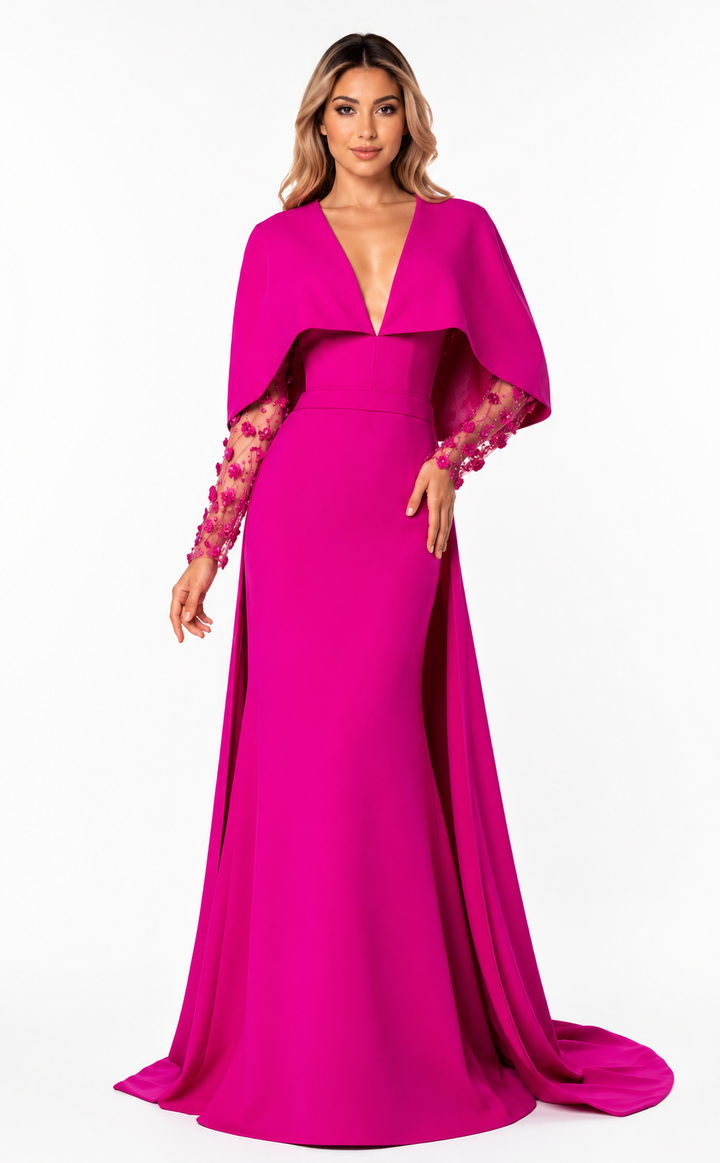 Embellished Cape Mermaid Gown – Cobalt