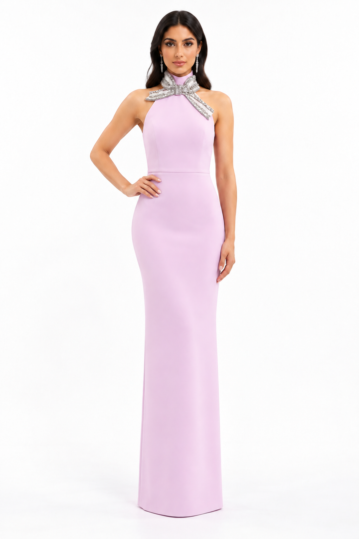 Blush Crystal Halter Gown -Roselique