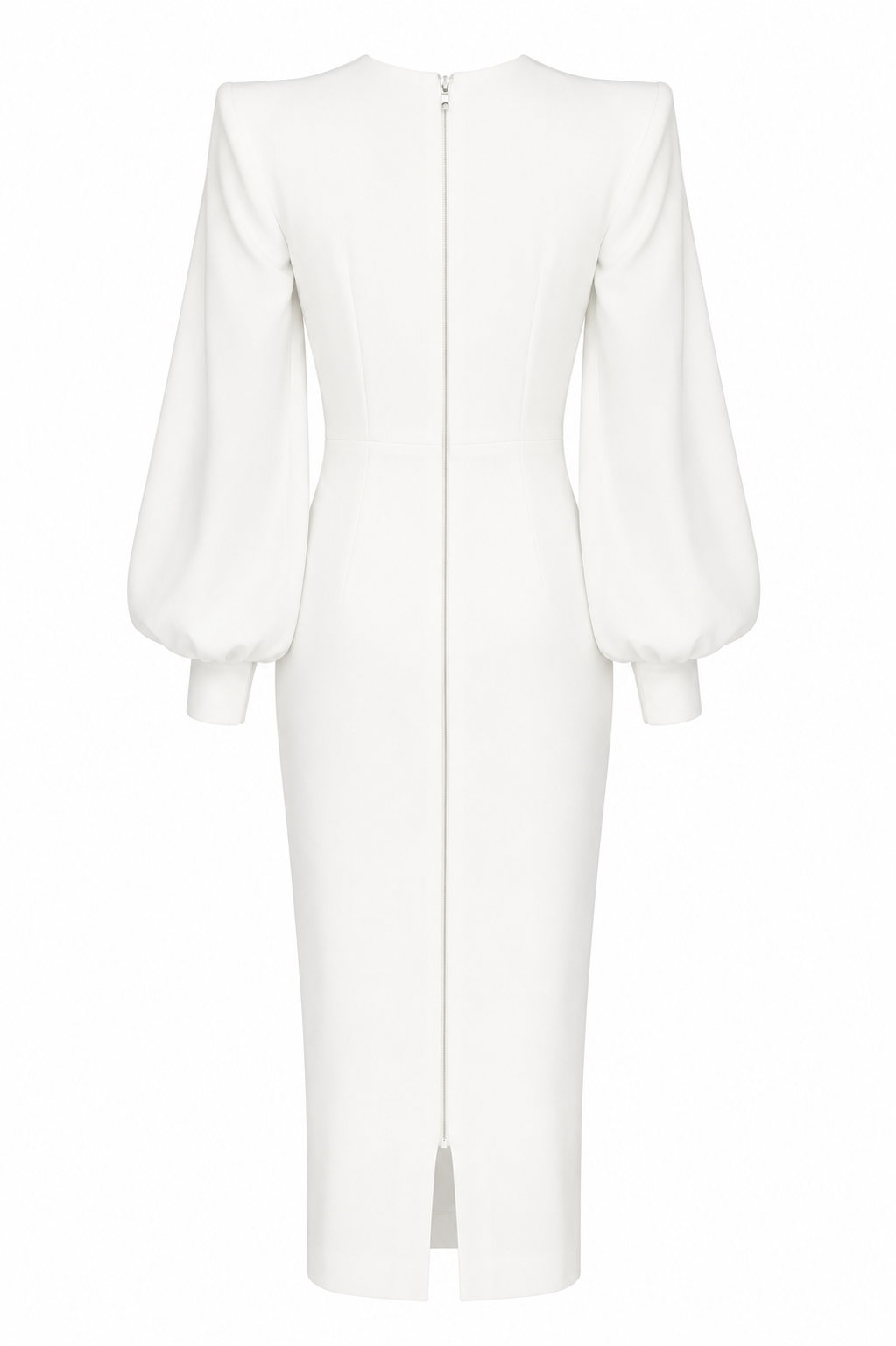 Balloon-Sleeve Midi Dress – Pearl