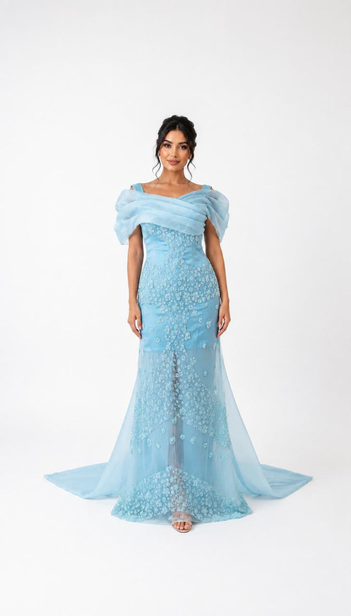 Off-Shoulder Floral Embellished Evening Gown – ROSÉ