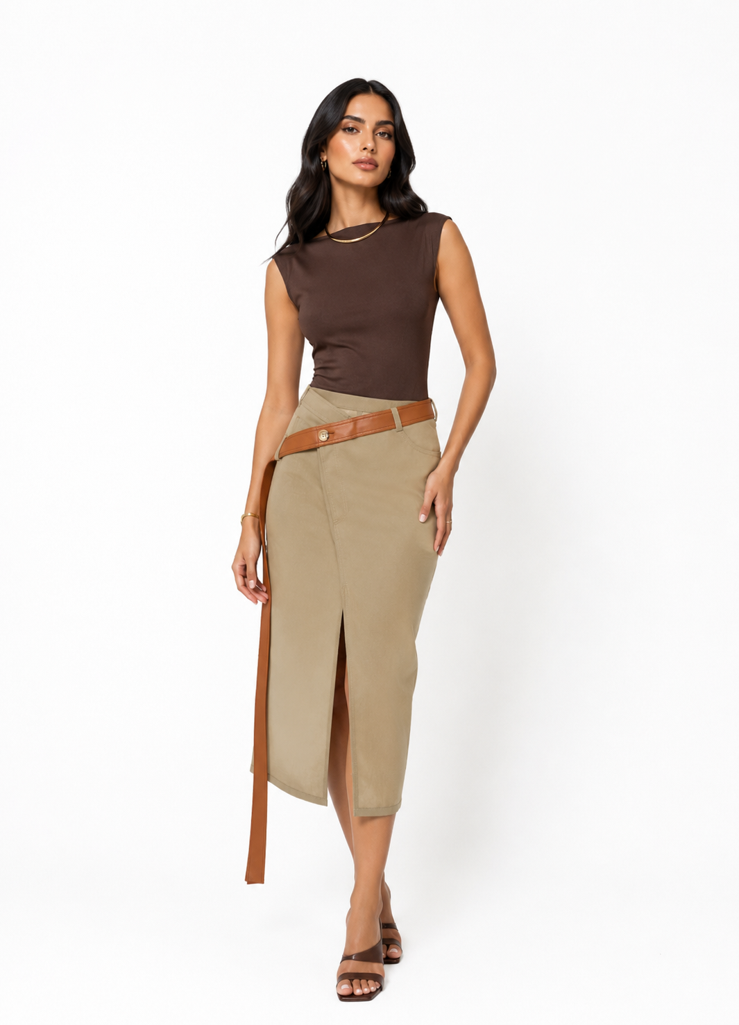 Asymmetric Belted Midi Skirt – Terra