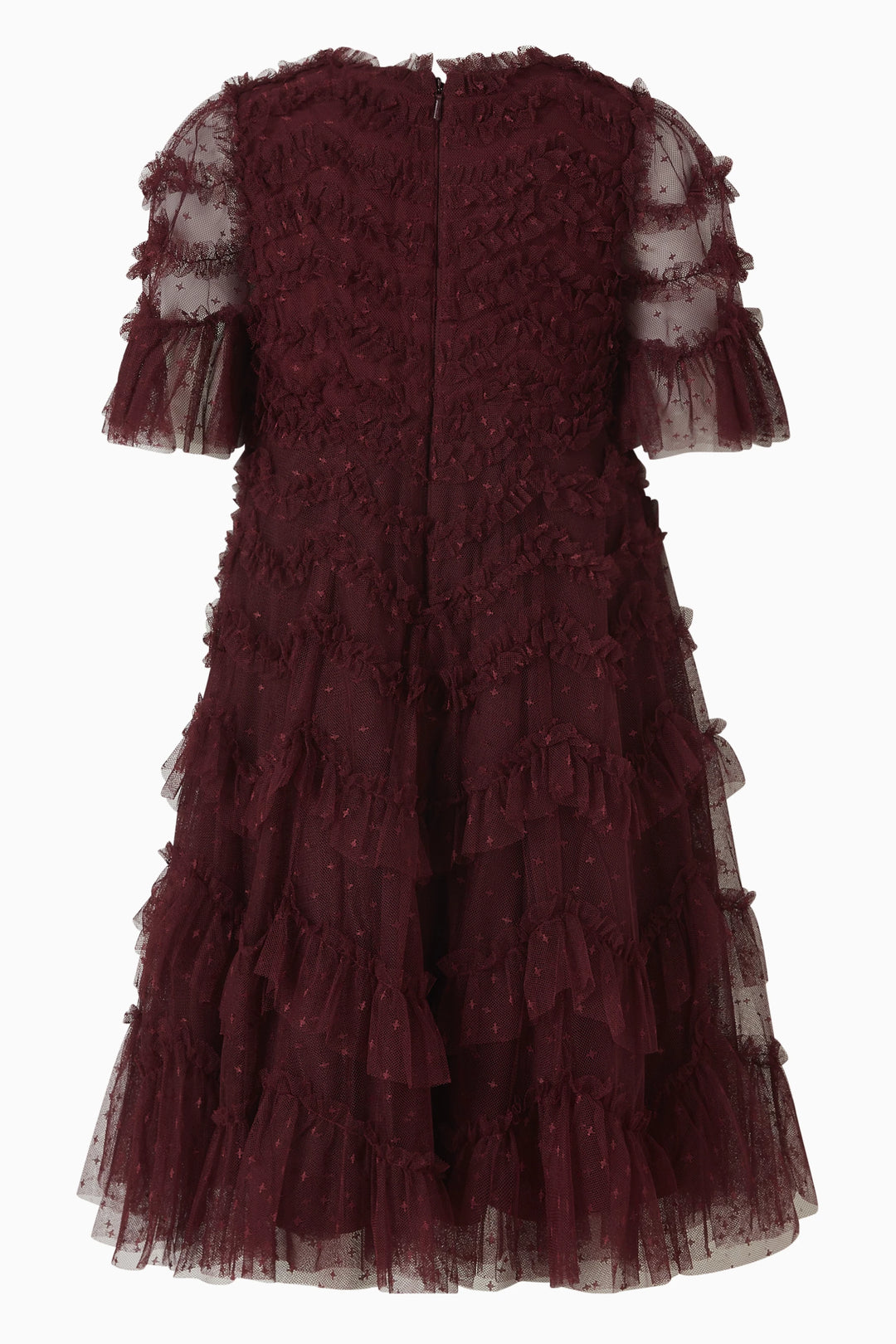 Layered Ruffle Tulle Dress with Sheer Sleeves – RUBINA