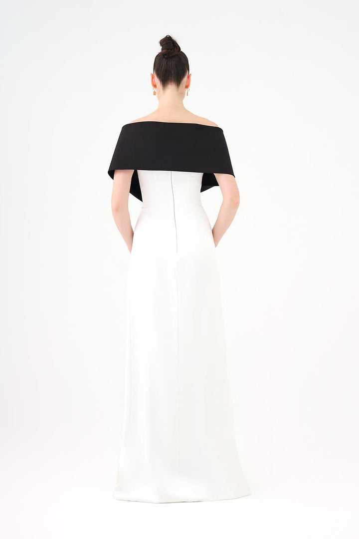 off-shoulder column dress with sculpted fold bodice – AURÉLIA